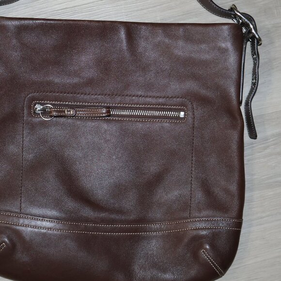 Coach Brown Leather Shoulder Bag Signature Canvas Interior  Vintage - Picture 7 of 15